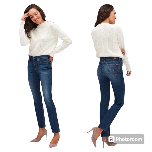 7 For All Mankind Denim - 7 For All Mankind Roxanne Midrise Skinny Slim Bootleg Jean Premium Denim…